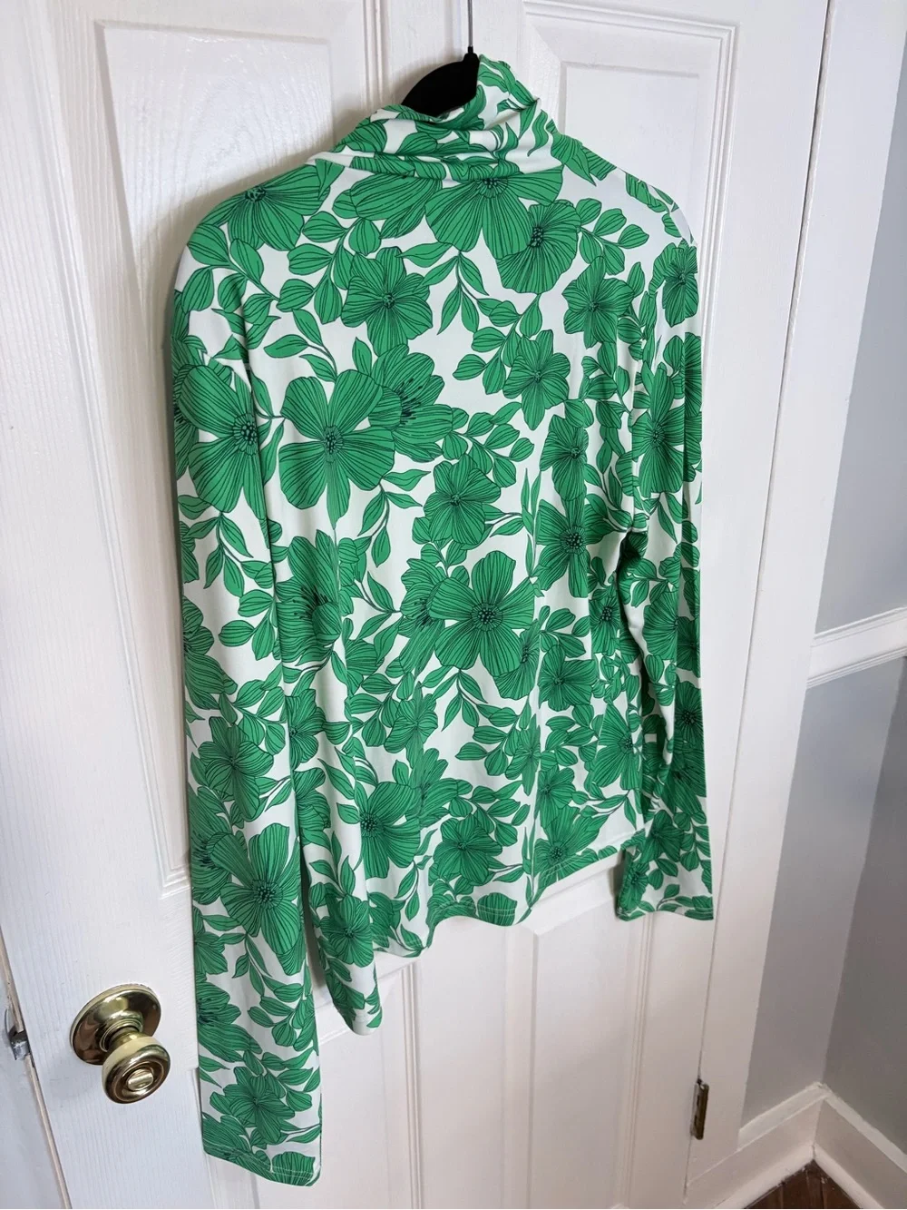 J.Crew Green Floral Turtleneck Top XL Stretch Long Sleeve